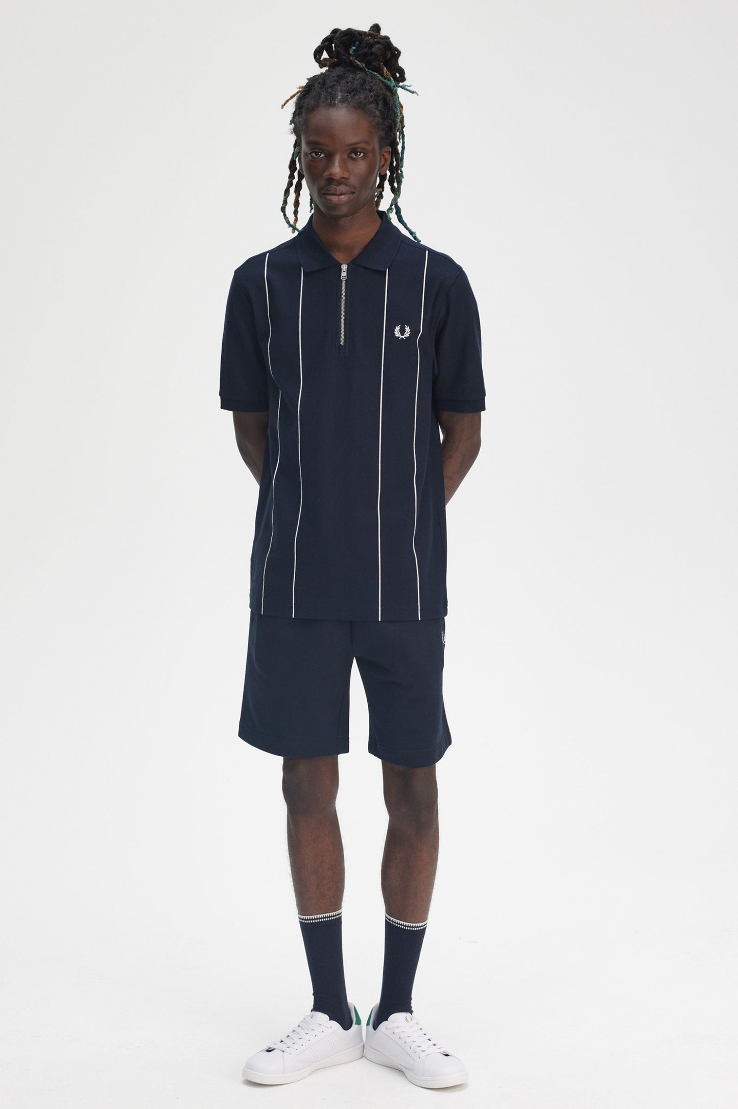 Pinstripe Zip Neck Polo Shirt