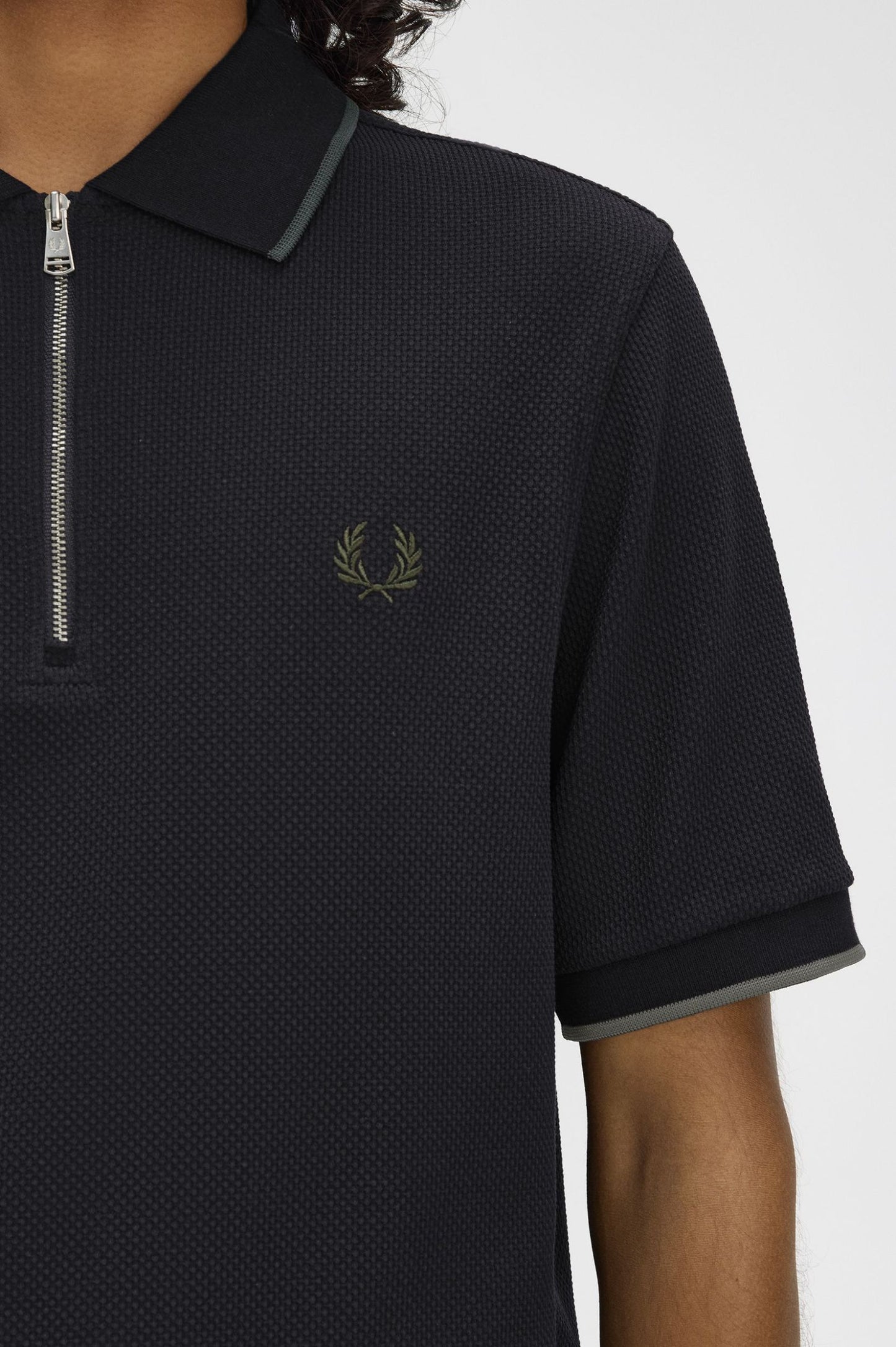 Textured Zip Neck Polo Shirt