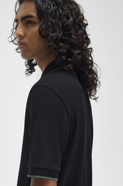 Textured Zip Neck Polo Shirt